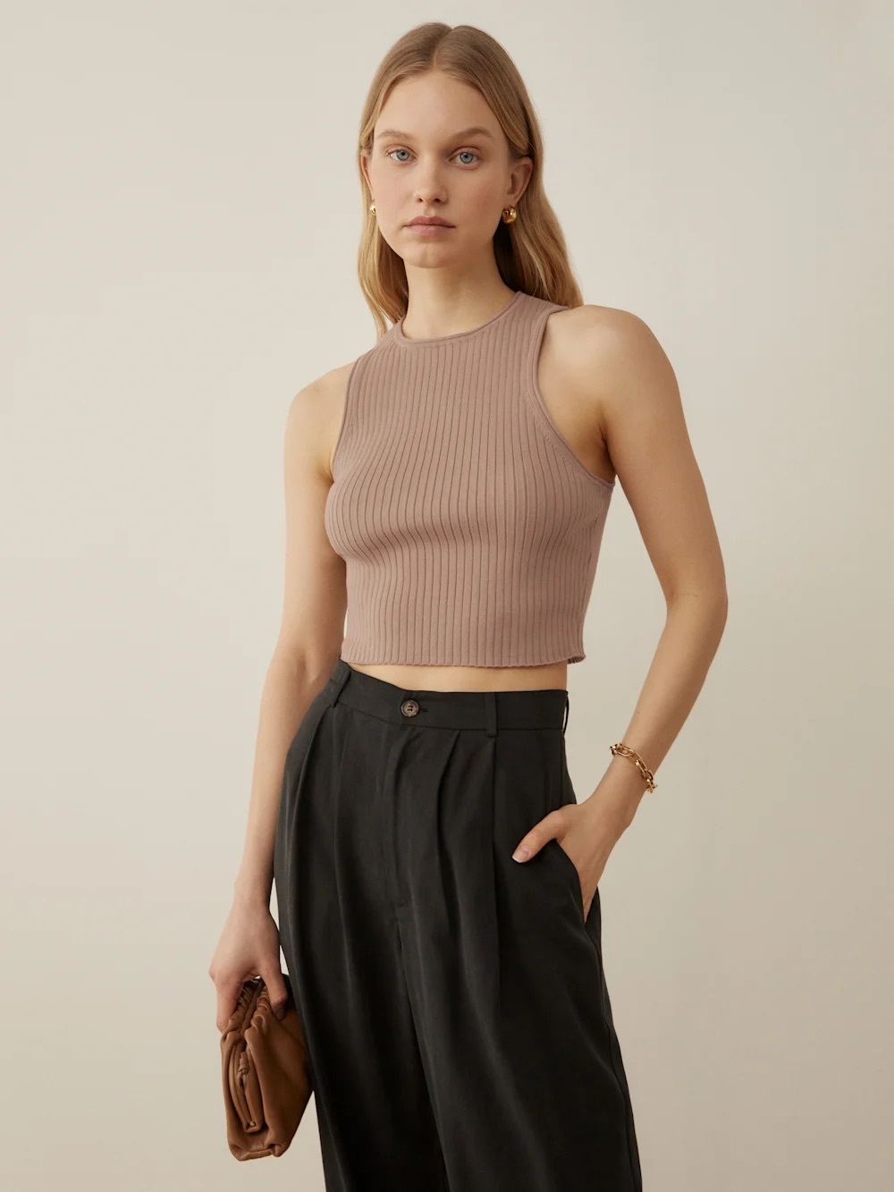 Reformation Carlota Ribbed Sweater Tank Clay M